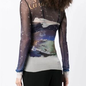 Celestial Print Sheer Long Sleeve Top